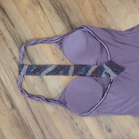 GUESS Antique Violet Beaded T-Back Halter Midi Dress - Picture 7 of 12